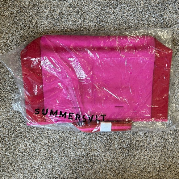 NWT SUMMERSALT Neoprene Beach Tote in Pink/Red Pool Party Travel Pink Preppy NEW - Picture 3 of 10